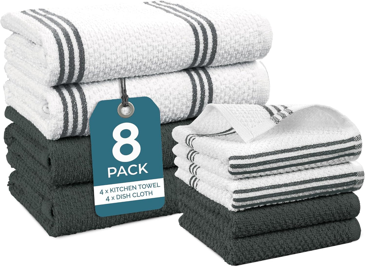 Casa Platino Potholders for Kitchens, 8-Piece – 500°F Heat Resistant Oven Mitts and Pot Holders, Mini Oven Mitt with Silicone Grip, 2 Kitchen Towels & 2 Dish Cloths – Durable & Non-Slip – Canyon Rose