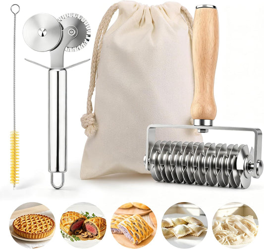 Stainless Steel Pastry Lattice Roller Cutter Pastry Cutter Double Wheel Kit