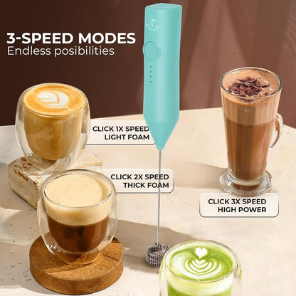 Zulay Kitchen Rechargeable Milk Frother Handheld - Frother Wand, Drink Mixer, Electric Whisk Frother, for Cappuccinos, Matcha & Protein Powder - Dynamic 3 Whisk, 3 Speed 500mAh Black - Colors D