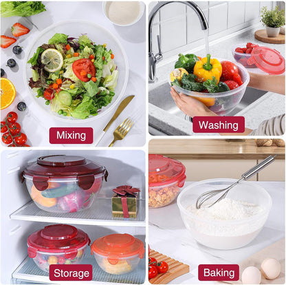 LUXEAR 14 Piece Mixing Bowls with Lids Set, Super Large(6.87-0.21QT) Plastic Nesting Bowls 6 Prep Bowls 6 Lids 2-in-1 Spoon-For Microwave Dishwasher Safe for Preparing Mixing Serving Storing