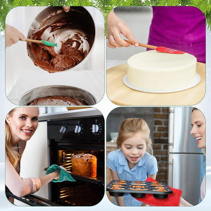 Zhehao 12 Pcs Christmas Silicone Spatulas Pot Holders Set Heat Resistant Pot Holders with Pocket Baking Gifts for Christmas Gift Party Supplies (Vibrant Christmas Style)