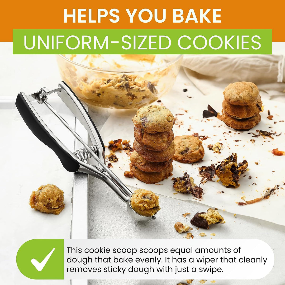 Spring Chef Extra Large Stainless Steel Cookie Scoop, #10, 5.5 Tbsp, Black
