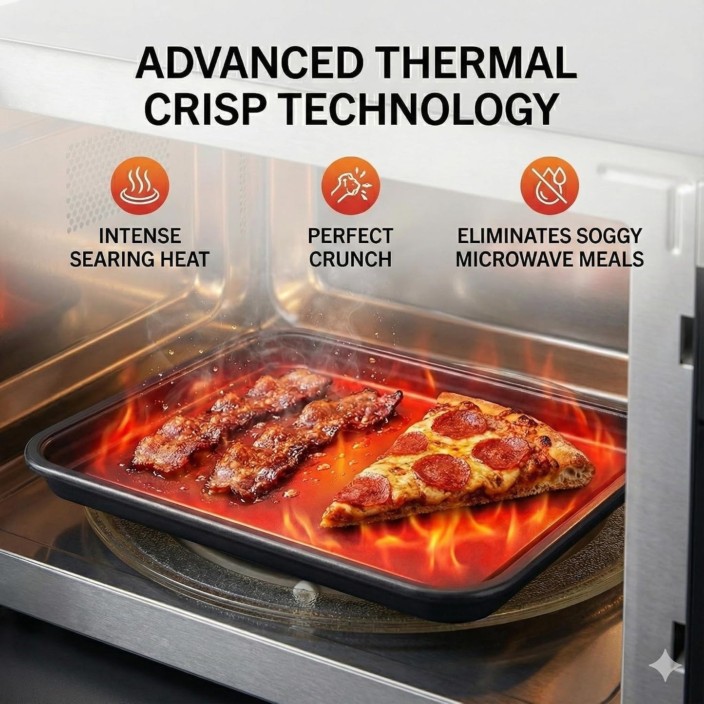 MACONEE Microwave Bacon Cooker & Crisper Pan – Large Nonstick Square Metal Tray for Crispy Bacon, Reheating Pizza & Snacks – Dishwasher Safe Grill Plate (Requires Medium/Large Microwave)