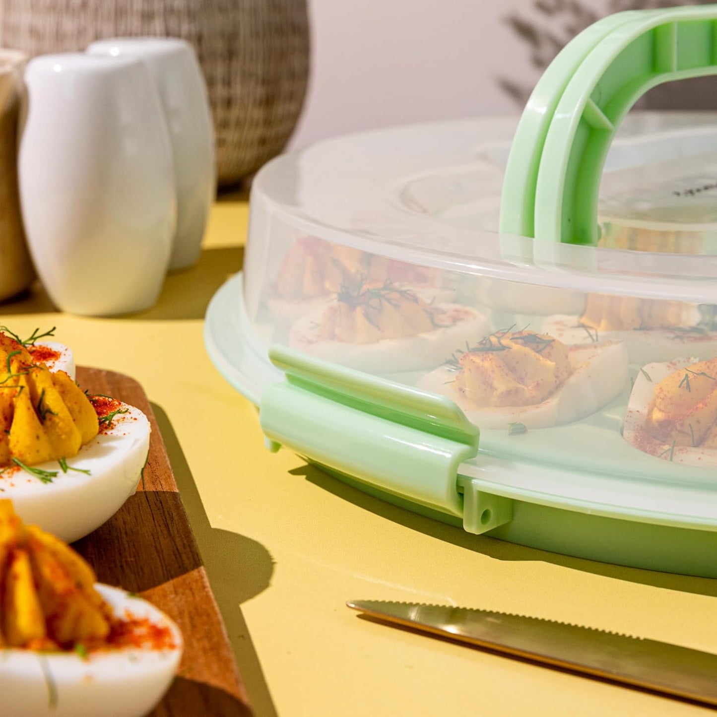 Deviled Egg Containers with Lid & Handles, 22-Count Portable Carrier, Dishwasher Safe Tray, Refrigerator Storage, High-Capacity Trays Deviled Egg Holder - Blue
