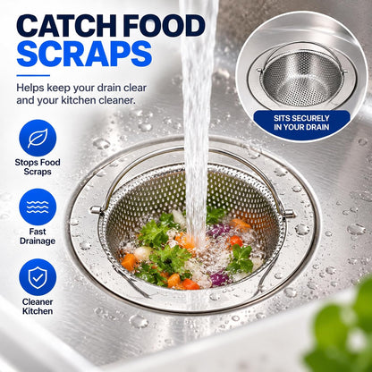 Kitchen Sink Drain Strainer & Stopper with Basket, Stainless Steel Drain Plug Cover Catcher for Food Waste - Sink Accessories for Home or Kitchen Sink Shroom Fit US Standard 3-1/2'' Drain Hole