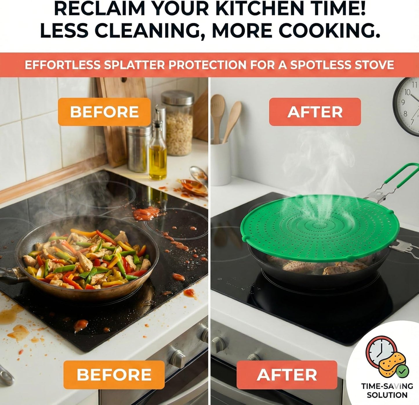 Silicone Splatter Screen for Frying Pan, 13” Navy – Grease & Oil Splatter Guard, Heat Resistant, Dishwasher Safe, Foldable Handle with Sleeves – Splash Guard Fits 10–12” Pans, Most 13” Skillets