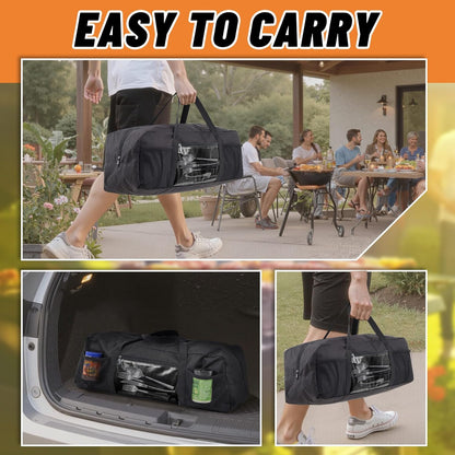 24" Grill Tool Storage Bag, Heavy Duty Waterproof BBQ Tools Bag, 24" x 8" x 8", Large Grill Utensil Storage Caddy with Pockets, BBQ Accessories for Outdoor Barbecue, Camping, Hiking(Green)