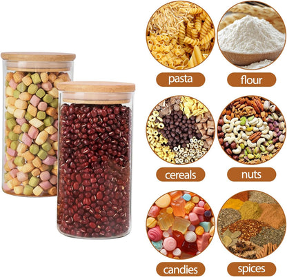 Moretoes 3 Pack 2qt Glass Storage Containers with Bamboo Press Lids, Large Airtight Food Storage Jars for Pantry, Flour, Sugar, Dry Goods