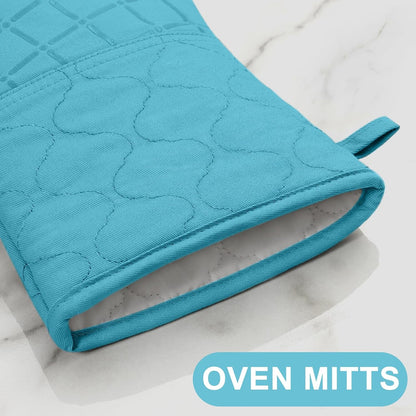 Oven Mitts Kitchen Towels and Dishcloths Pot Holders Sets, Oven Gloves Kitchen Dish Towels 500 Degree Heat Resistant Potholders with Non-Slip Silicone Surface for Cooking, Grilling, Baking-Gray