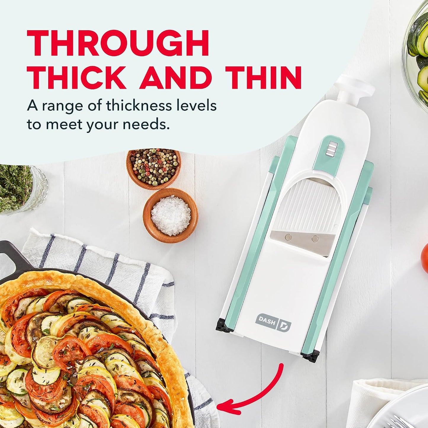Dash Safe Slice® Mandoline - Compact, Foldable Food Slicer - Slice, Dice, Julienne & More - Perfect for Quick Food Prep - Recipe Guide Included - Cool Grey