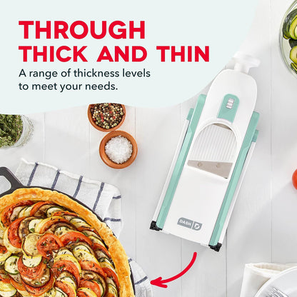 Dash Safe Slice® Mandoline - Compact, Foldable Food Slicer - Slice, Dice, Julienne & More - Perfect for Quick Food Prep - Recipe Guide Included - Cool Grey