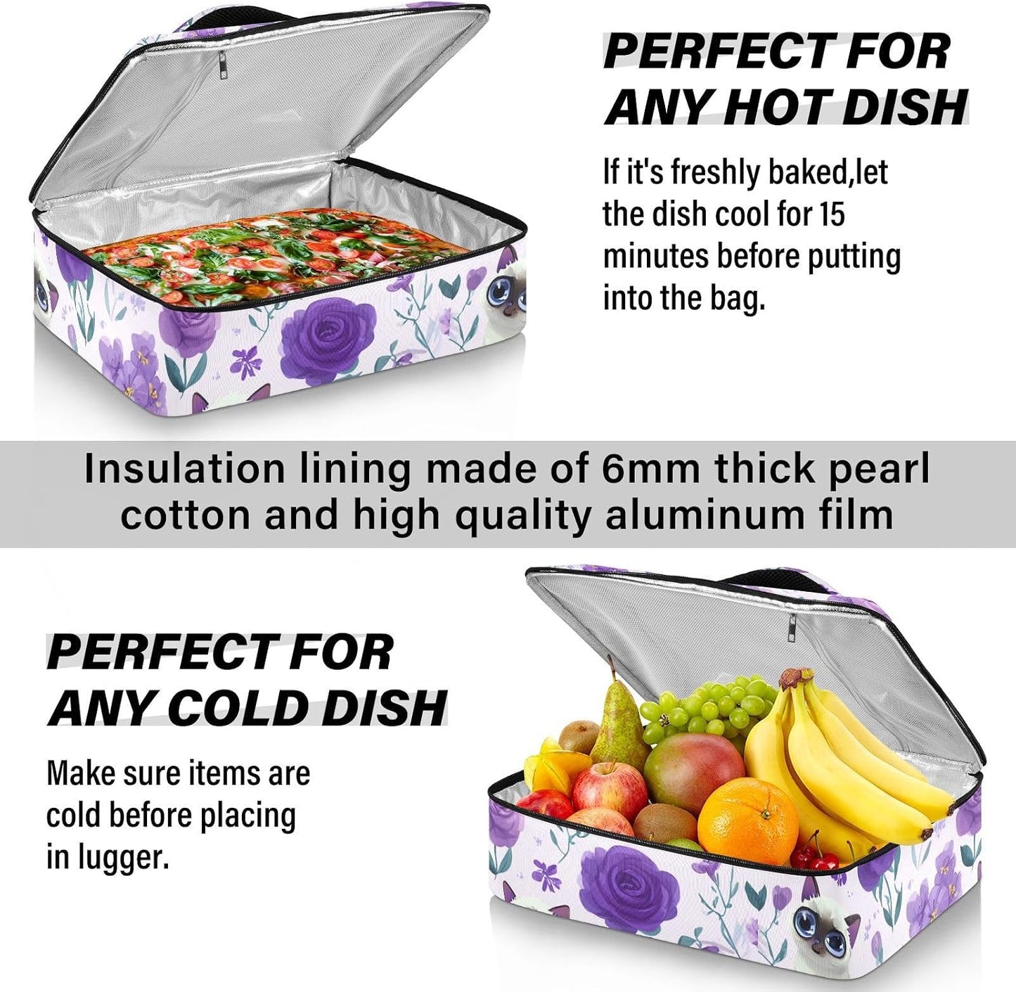 Casserole Carriers for Hot or Cold Food Reusable Casserole Dish Carrier Insulated Thermal Large Capacity Durable Perfect for Party Camping Family Gatherings Yellow Fish - Colors A