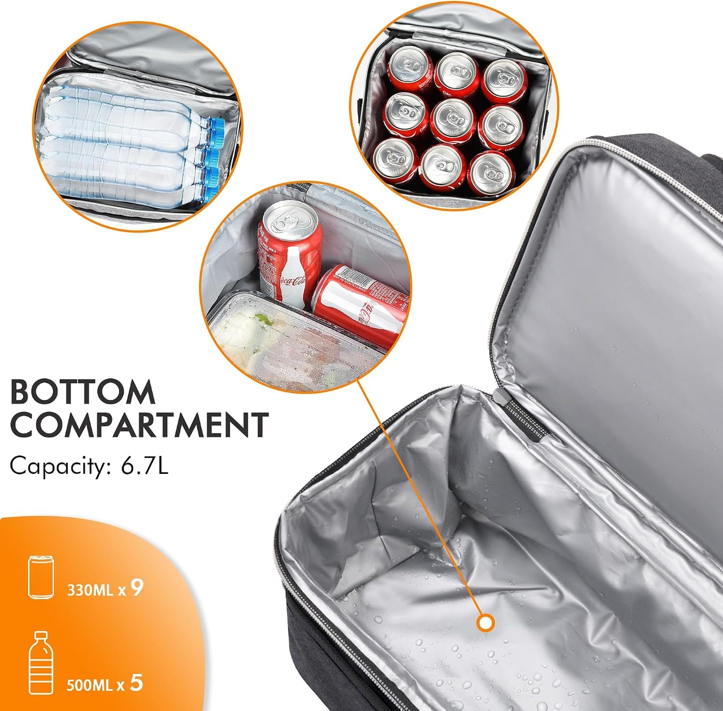 Tirrinia Reusable Lunch Box for Men Women, Insulated Lunch Bag Adult Work, Double Decker Leakproof Lunchbox for Office Picnic Beach—Dual Compartment Lunch Cooler Bag