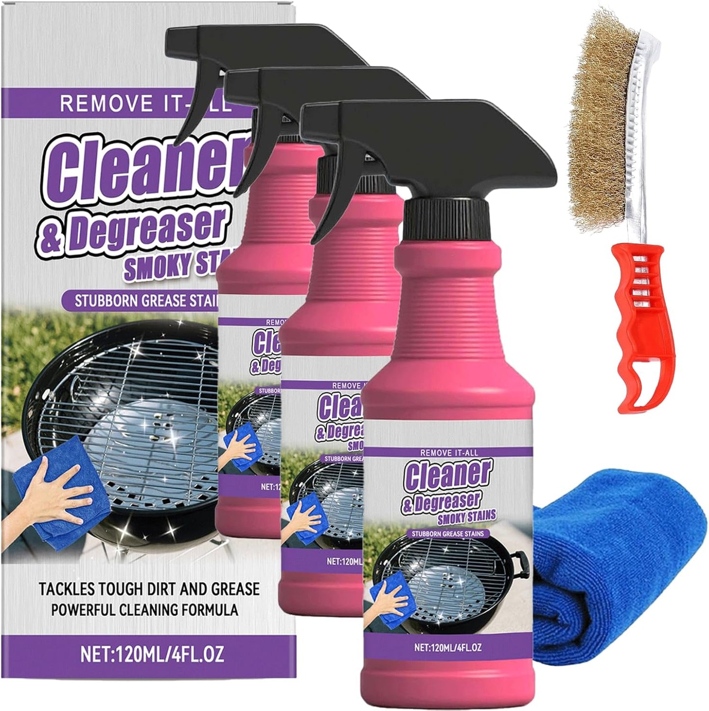 Fast-Acting Heavy-Duty Grill Degreaser Spray, Heavy Duty BBQ Grill Degreaser, Professional Grade Stain Remover Easily Lifts Baked-On Carbon and Grease (2PC)