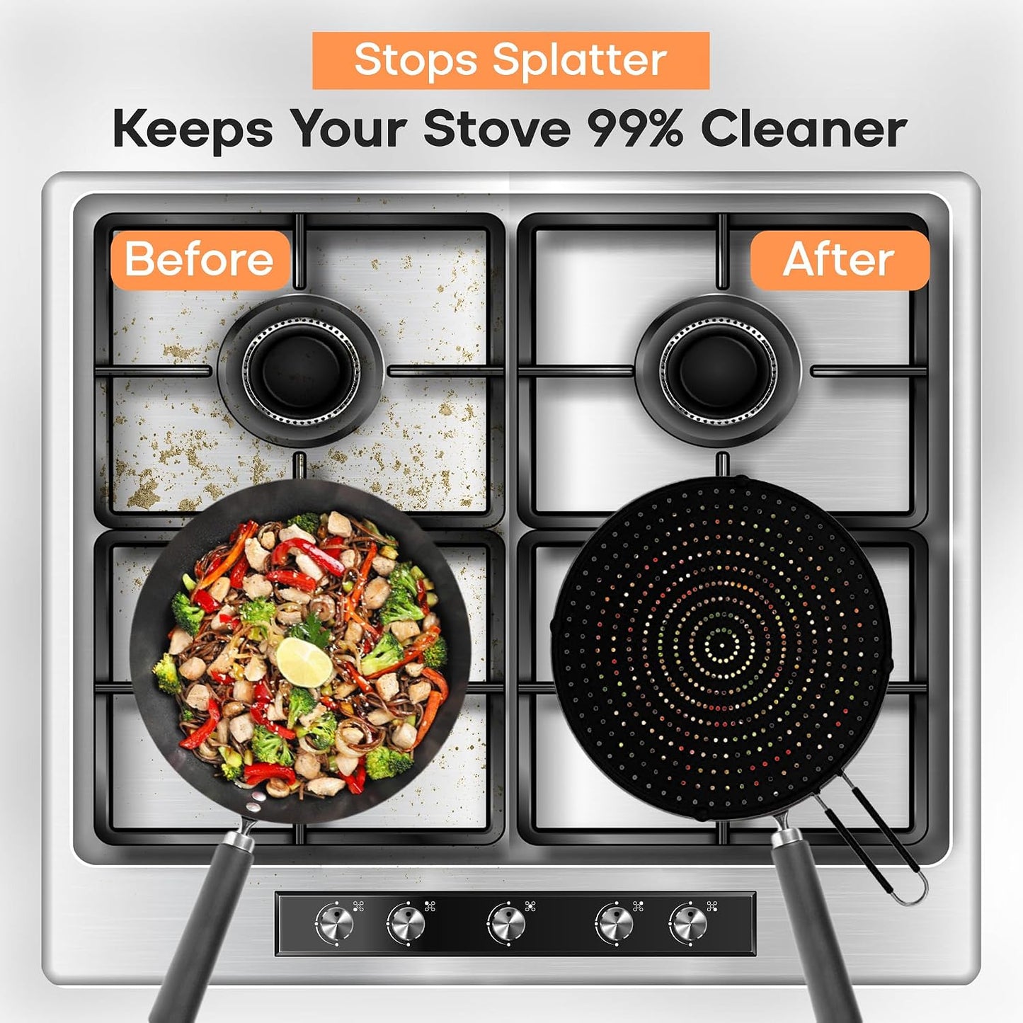 13-Inch Splatter Screen for Frying Pan - Silicone Grease Splatter Guard for 12"-13" Panss - |USA Brand|, Black | oven safe