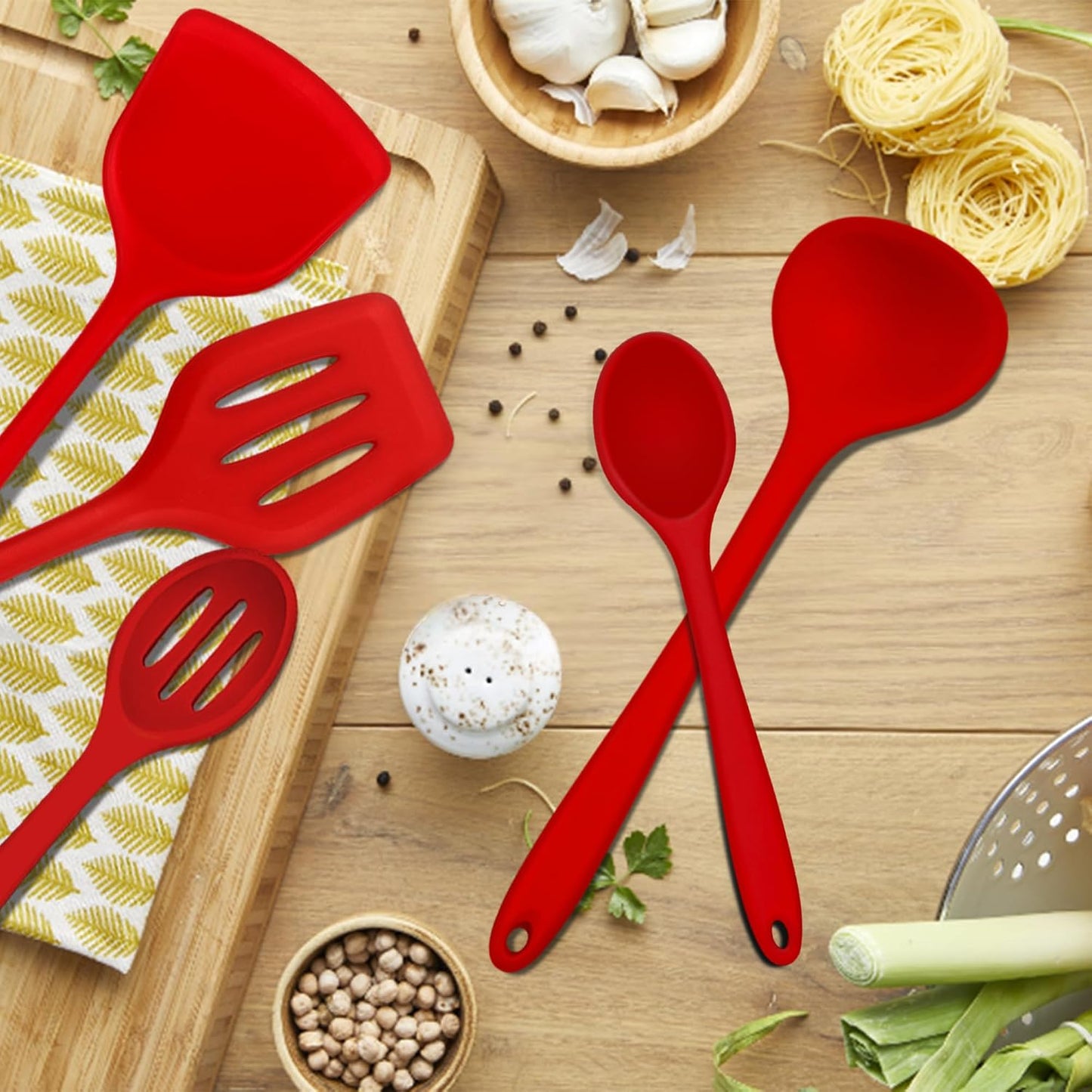 E-far 10 Pieces Silicone Cooking Utensils Set, Heat Resistant Kitchen Utensil Set for Nonstick Cookware, Kitchen Cooking Tools with Spatula, Spoon, Slotted Turner, Non-Toxic & Dishwasher Safe (Khaki)
