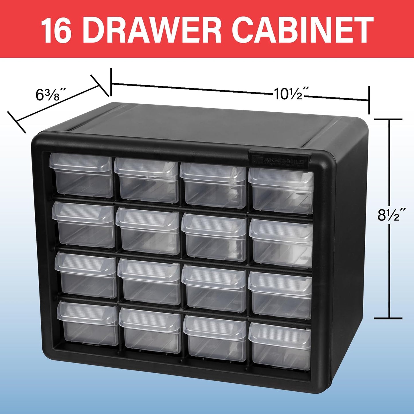 Akro-Mils 44-Drawer Plastic Drawer Storage Cabinet for Garage Organization, Bead Organizer, Building Bricks Storage, Teacher Toolbox, Makeup Organizer, 20" W x 6" D x 16" H, 10144 Black