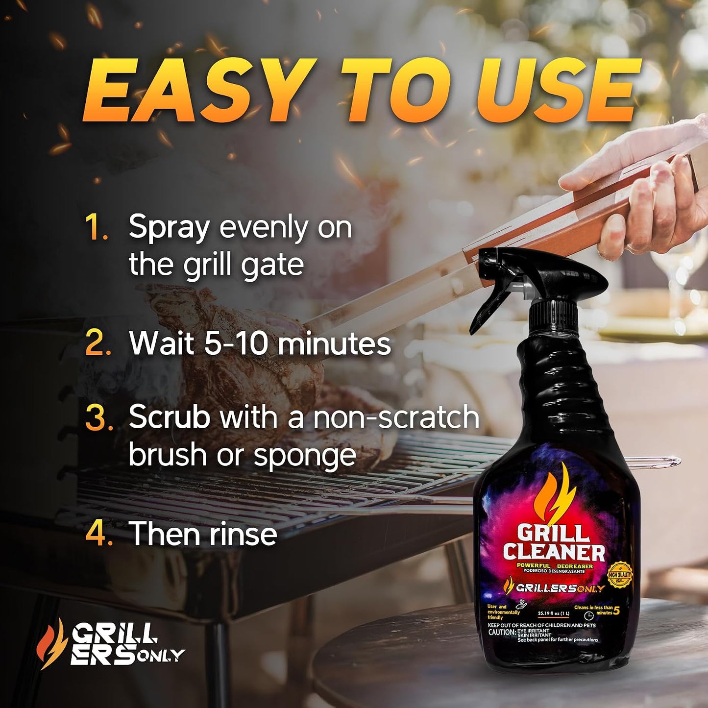 Grill Cleaner Spray & Degreaser | Heavy-Duty Grill Spray for BBQ, Griddles & Cast Iron Cleaner - Professional Outdoor Kitchen Formula - 35.2 fl oz.
