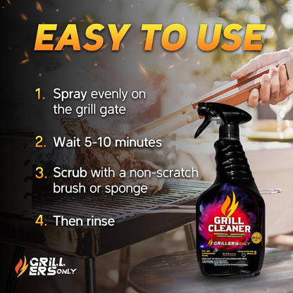 Grill Cleaner Spray & Degreaser | Heavy-Duty Grill Spray for BBQ, Griddles & Cast Iron Cleaner - Professional Outdoor Kitchen Formula - 35.2 fl oz.