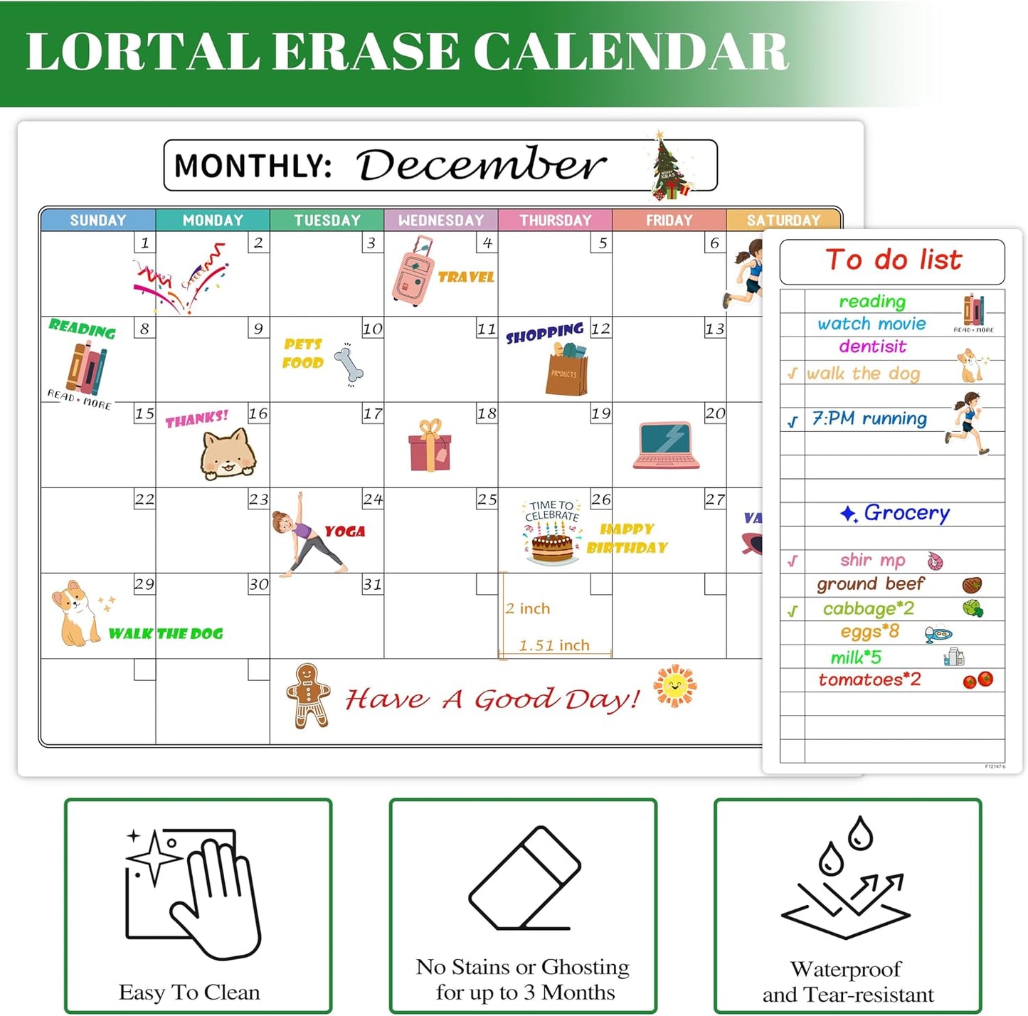 Magnetic Dry Erase Refrigerator Calendar with Markers - 15" x 11" Monthly Fridge Calendar and Today List, Fridge Whiteboard with Back Magnet