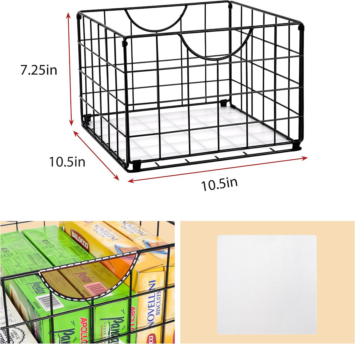 DINGTAI Metal Wire Basket Organizer Foldable Set of 6, Food Storage Mesh Bin with PVC Sheet, Freezer Organizer Bins for Pantry Closet Bathroom-Black