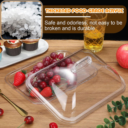 4 Pack Clear Acrylic Serving Tray with Dome Lid Rectangular Food Tray for Cake Dessert Buffet Serving Food Banquets Parties Restaurant Display,10.83 x 8.46 x 5.59 in