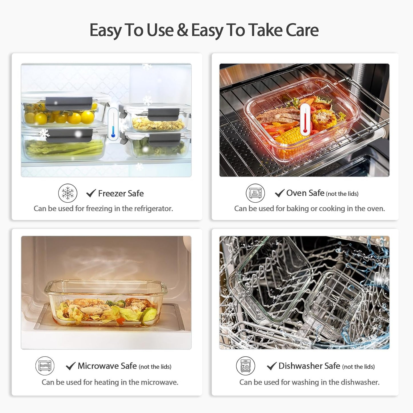 Glass Food Storage Containers with Lids, [18 Piece] Glass Meal Prep Containers, Containers for Food Storage with Lids, BPA Free & Leak Proof (9 Lid & 9 Container)