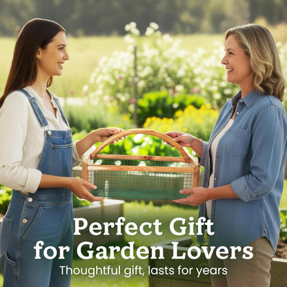 HOMESTEAD Garden Hod Harvest, Durable Acacia Wood Frame with Rotating Handle Basket, Farmhouse Basket for Home Improvement, Gardening, Farm, Kitchen, Indoor Outdoor Use, Natural Color