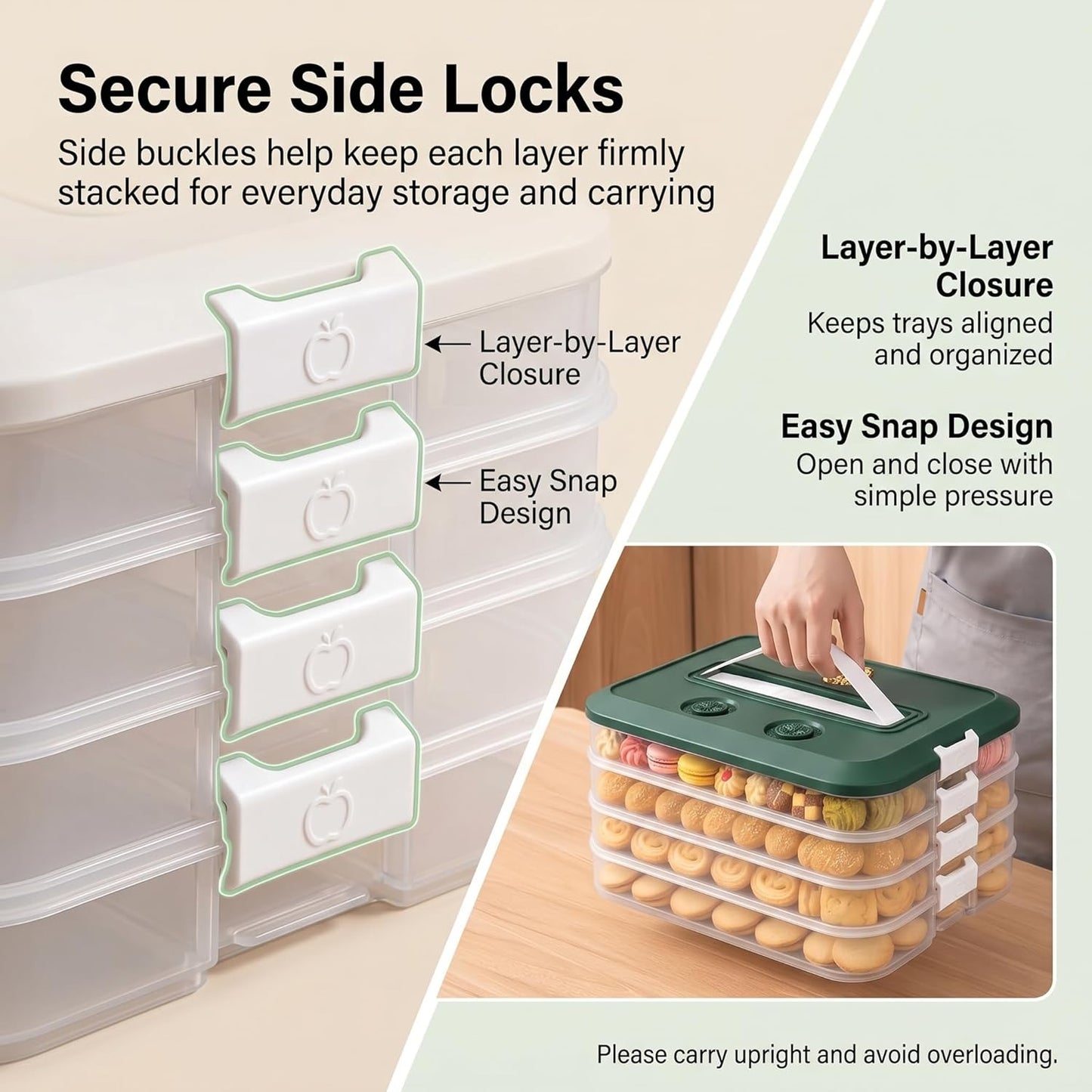 LOEZ 4 Tier Stackable Food Storage Containers, Clear Baked Goods Container for Cookies, Muffins, Macarons and Pizza, Dessert Carrier with Lid (White)