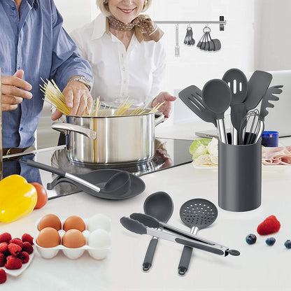 LIANYU 43 Pcs Silicone Kitchen Cooking Utensils with Holder, Heat Resistant Spatula Set with Stainless Steel Handle, Kitchen Cooking Gadgets Tools for Nonstick Cookware Set, Blue