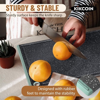 Kikcoin Plastic Cutting Boards for Kitchen, 3-Piece Large Cutting Board Set Dishwasher Safe Chopping Boards with Non-slip Feet and Juice Grooves, Gray