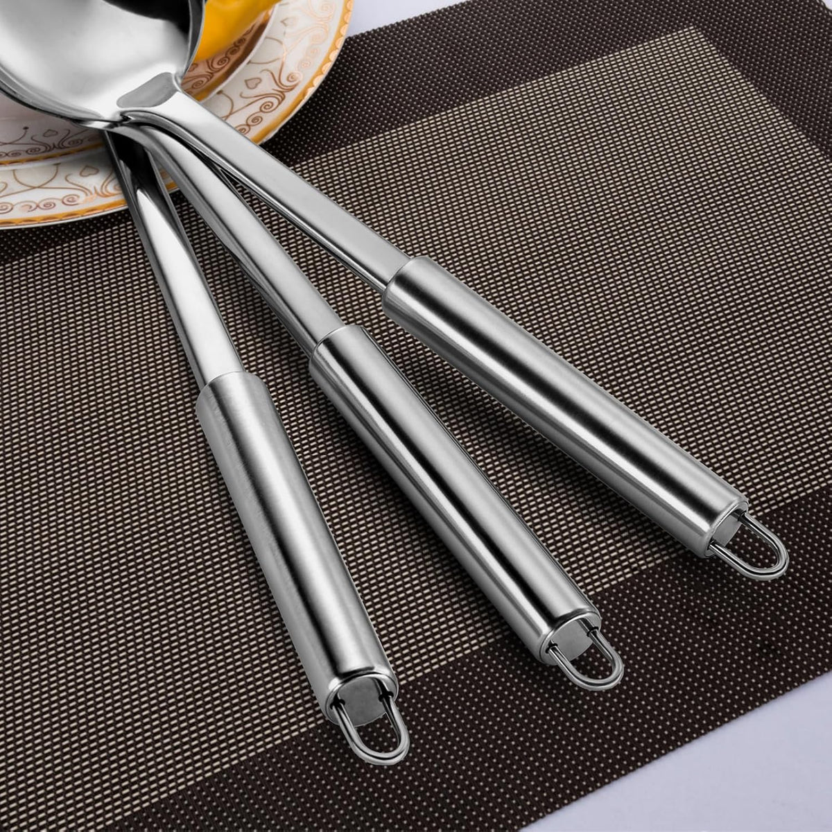 Pleafind 𝟑𝟑% 𝐎𝐅𝐅 Cooking Utensils Set - 4 Pcs Stainless Steel Kitchen Utensils Set with Solid Turner, Slotted Turner, Serving Ladle, Slotted Spoon, Wok Utensils Set with Heat Resistant Handle