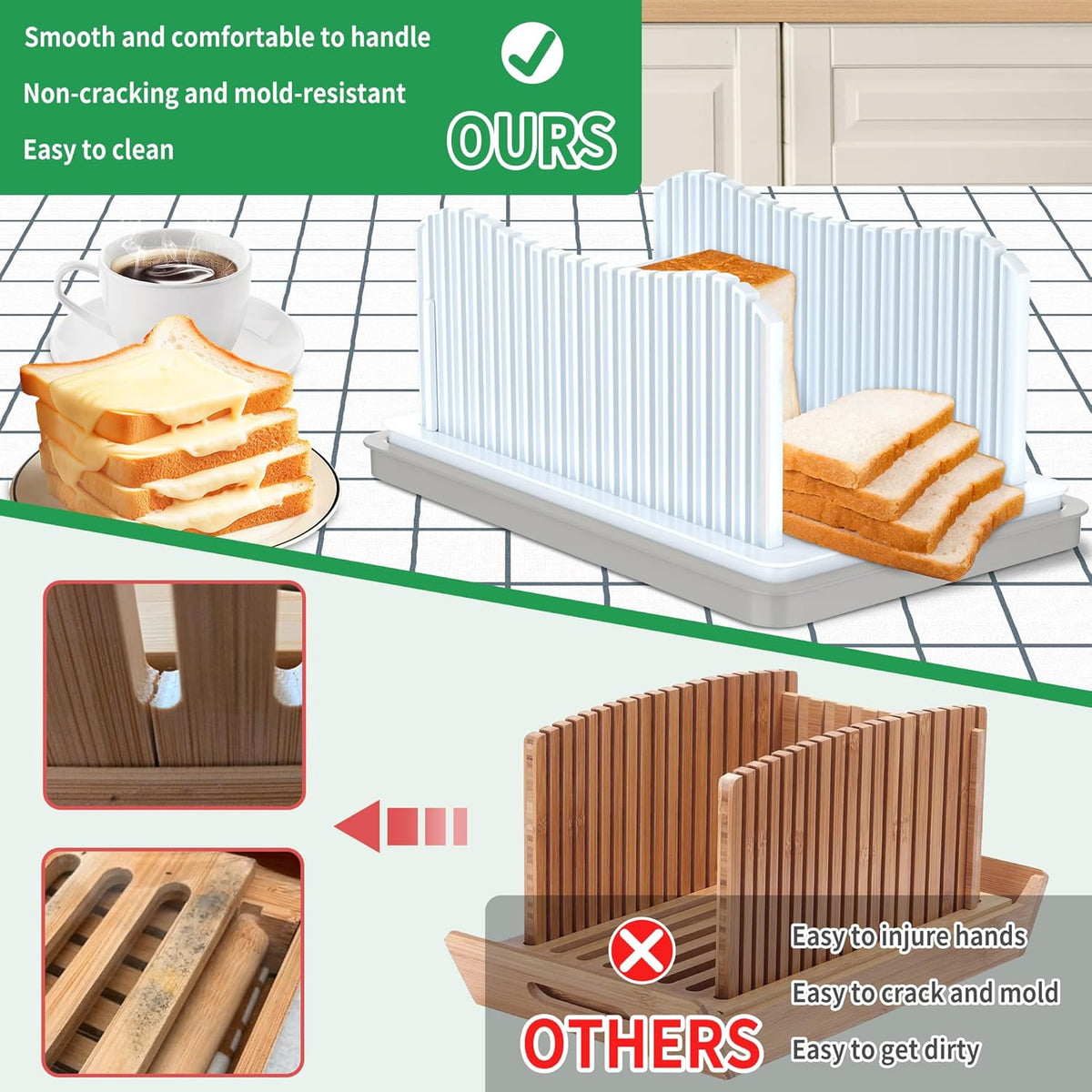 CAWIU Bread Slicer for Homemade Bread, Adjustable Width Bread Slicing Guide
