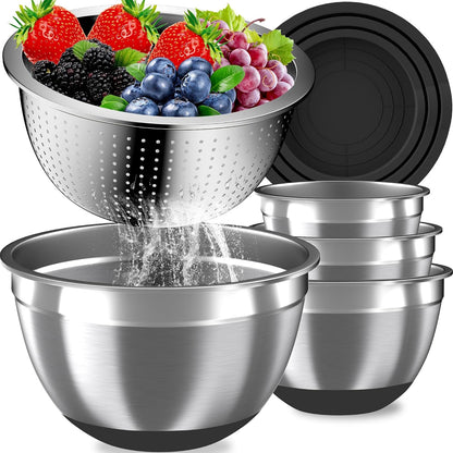 Mixing Bowls with Lids Set, 16PCS Stainless Steel Mixing Bowls,Nesting Storage Bowls for Kitchen with Mixing Bowls Set, Colander, Strainer & Grater , Metal Salad Bowl for Kitchen Gadgets , Cream