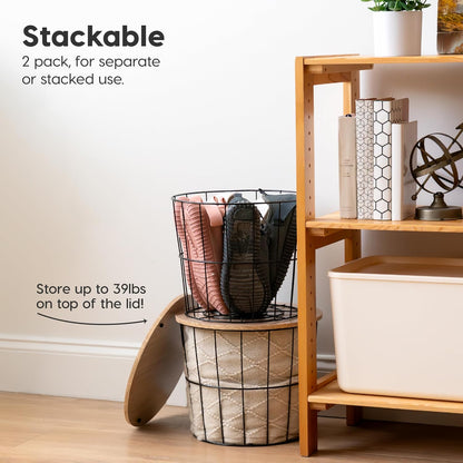 IRIS USA Wire Basket for Pantry Organizers and Storage, 2 Pack, Potato and Onion Storage, Easy Assembly, Stackable Storage Bins, Kitchen Cabinet Bathroom Shelf Organizers for Veggie, Fruit, Snack