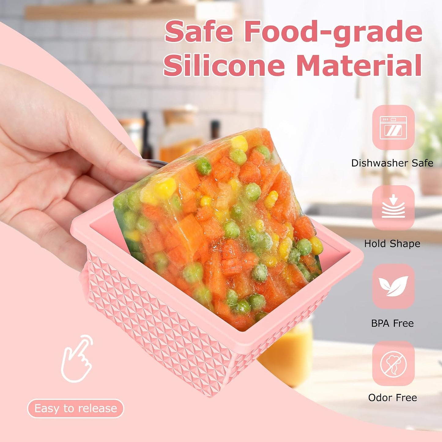 Silicone Freezer Molds for Soup Cube - 2-Cup Freezer Storage Container Tray with Lid,4 Pack Stackable Ice Cube Trays for Portion Control,Food Storage Meal Prep,Oven & Dishwasher Safe
