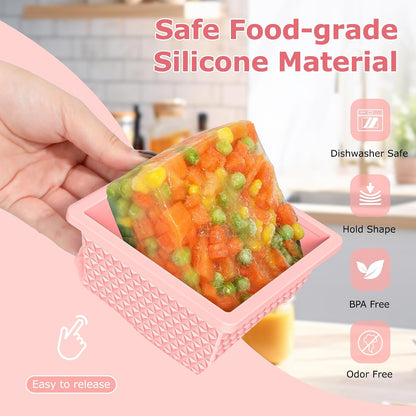 Silicone Freezer Molds for Soup Cube - 2-Cup Freezer Storage Container Tray with Lid,4 Pack Stackable Ice Cube Trays for Portion Control,Food Storage Meal Prep,Oven & Dishwasher Safe