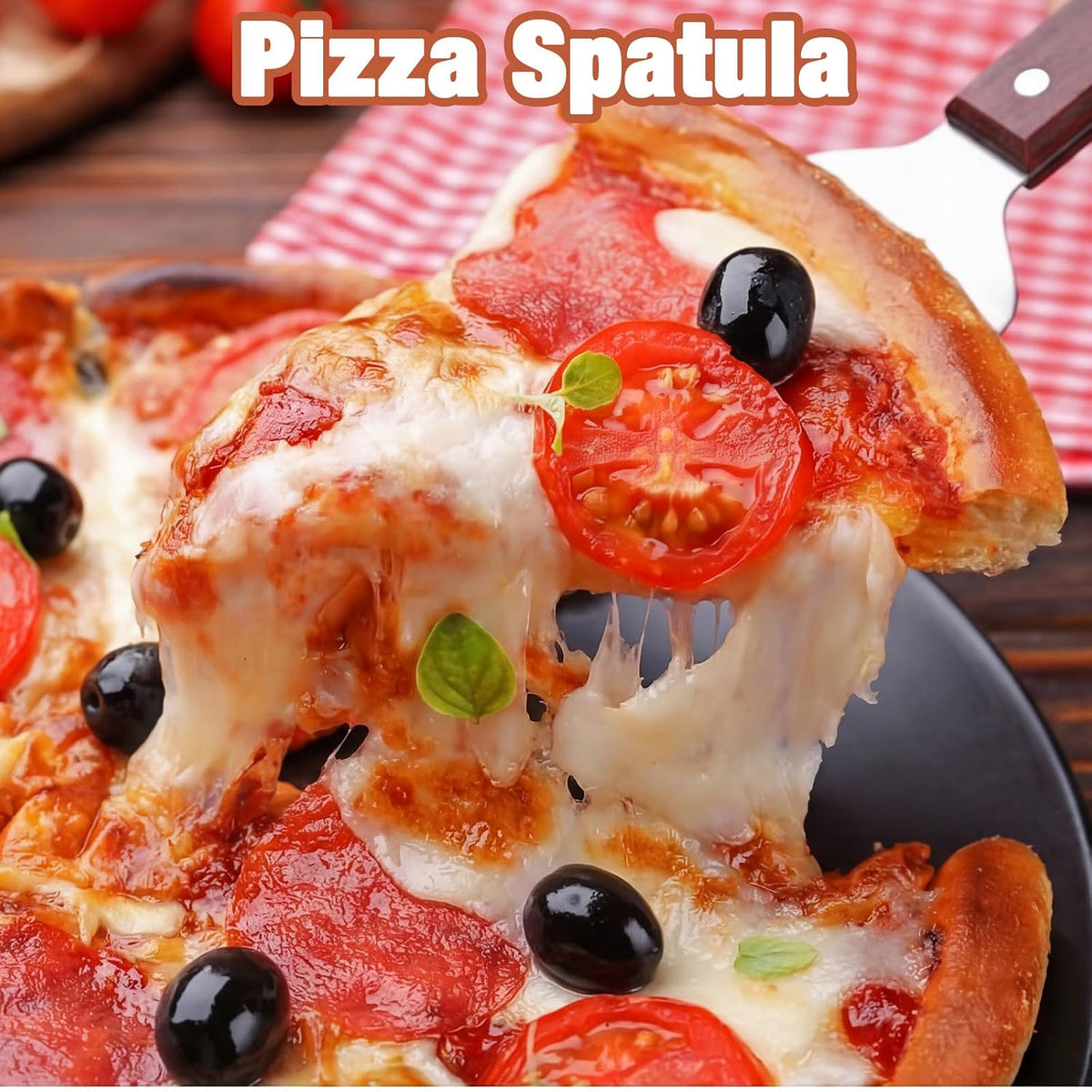 Mifoci 3 Pcs Pizza Spatula Pie Server Stainless Steel Cheese Spatula Set with Handle, Easy to Grip Baking Triangular Spade Cake Cutter Slicers for Cheese Dessert Serving, 9.8 x 2.4 Inches (Wooden)