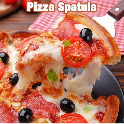 Mifoci 3 Pcs Pizza Spatula Pie Server Stainless Steel Cheese Spatula Set with Handle, Easy to Grip Baking Triangular Spade Cake Cutter Slicers for Cheese Dessert Serving, 9.8 x 2.4 Inches (Wooden)