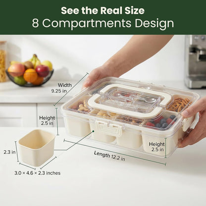 Snackle Box Container 2 Pack | Snack Box Container with Lid, BPA-Free 8-Compartment Divided Serving Tray & Snack Tray with Built-In Utensil Tray | Snack Tackle Box Organizer for Adults & Kids