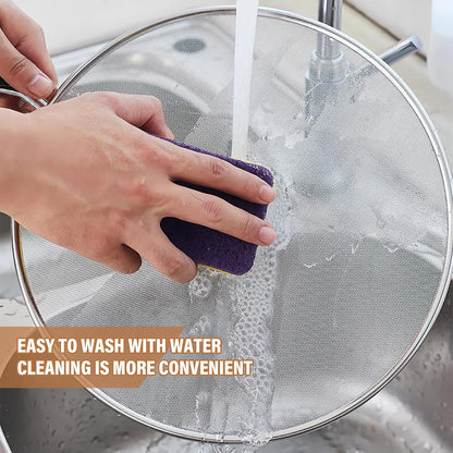 Splatter Screen for Frying Pan 13" 11.5" 9.8" Stainless Steel Fine Mesh Grease Splatter Guard with Comfort Silicone Handles and Resting Feet for Prevent Oil Splatter Safe Cooking