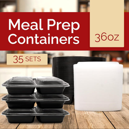 Reli. Meal Prep Containers 36 oz (35 Pack) 3 Compartment Meal Prep Containers Reusable | Plastic Take Out Food Box, Microwavable | Boxes with Lids for Takeout, To Go, Leftover