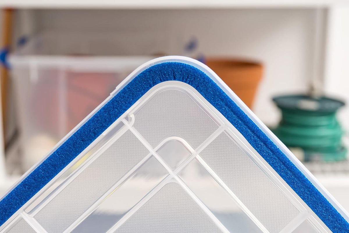 IRIS USA WeatherPro 16 Qt Storage Bins with Lids, 3 Pack, BPA-Free Plastic Gasket Box with Tight Latch and Seal, Stackable Nestable Tote Tub - Clear/Blue