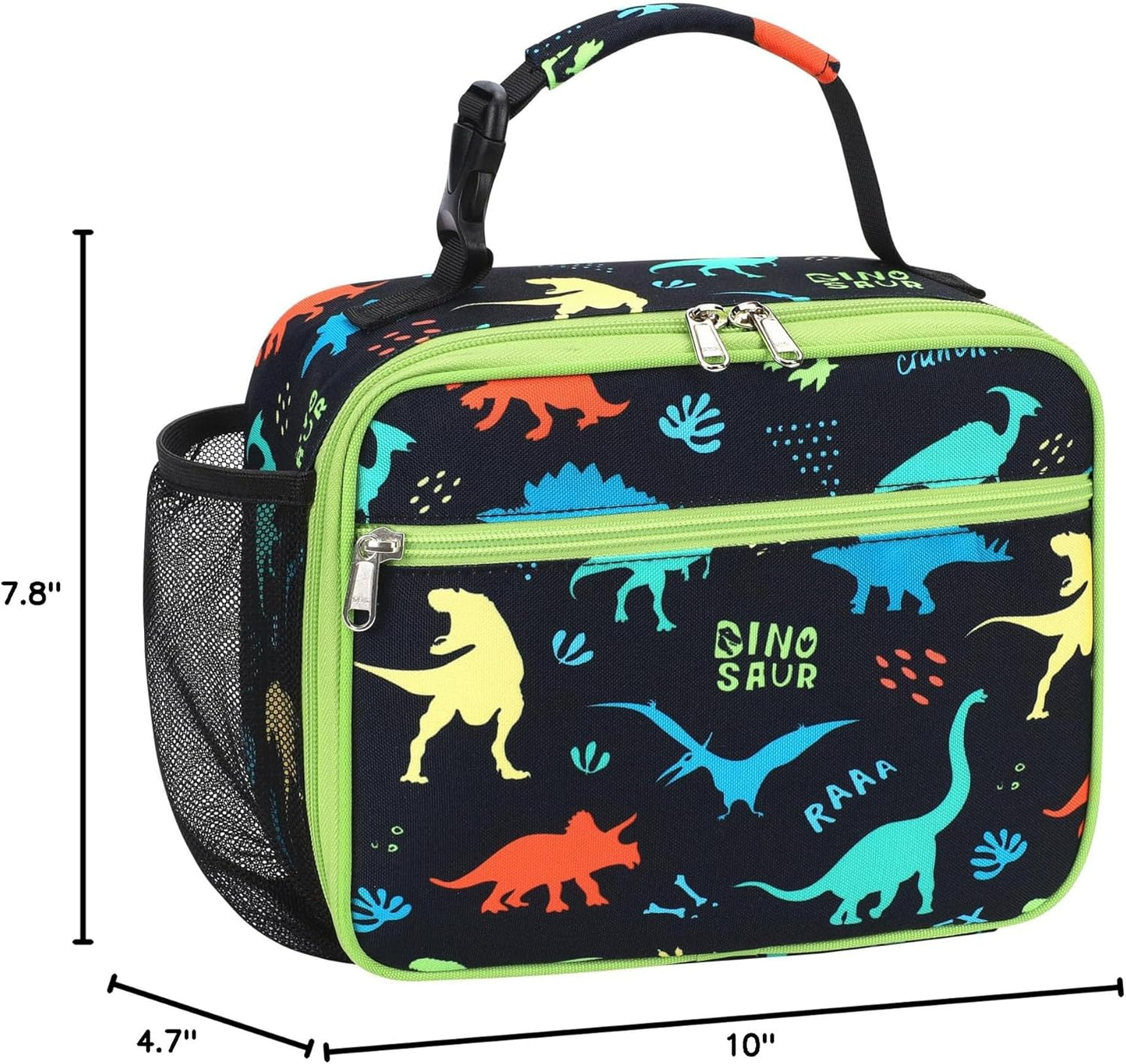 Kids Lunch Bag Boys - Insulated Kids Lunch Box Reusable Lunchbox with Water Bottle Holder Toddler Lunch Tote Bag for School Daycare, Black Dino Fossil