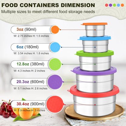 HaWare Stainless Steel Food Storage Containers with Silicone Lids, Leak-Proof Metal Snack Container, Round Lunch Box for Kids Adults, Stackable & Reusable Meal Prep Containers, Set of 3, Multicolor