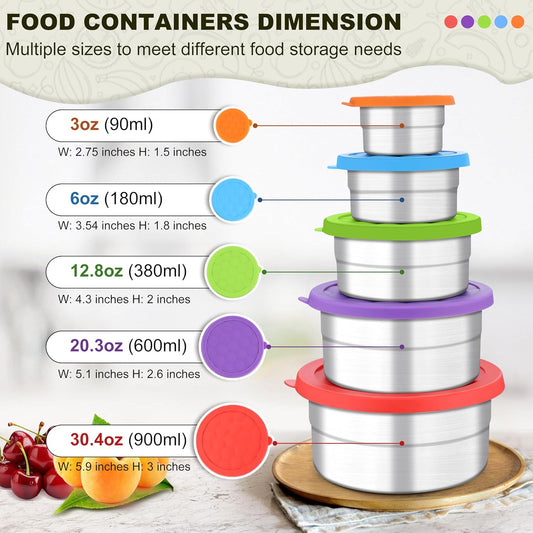 HaWare Stainless Steel Food Storage Containers with Silicone Lids, Leak-Proof Metal Snack Container, Round Lunch Box for Kids Adults, Stackable & Reusable Meal Prep Containers, Set of 3, Multicolor