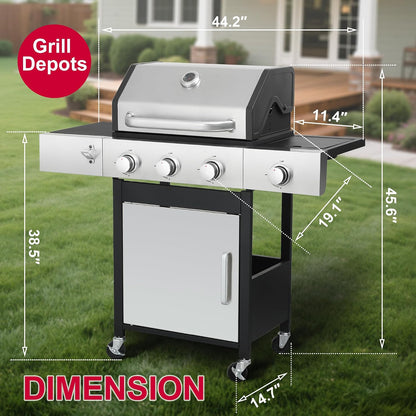 6-Burner BBQ Grill with Side Burner - 69,000 BTU Propane Gas Grill with Cast Iron Grate, Stainless Steel - 620 Sq. In. Cooking Area Cabinet Style Outdoor Grill for Barbecue & Backyard