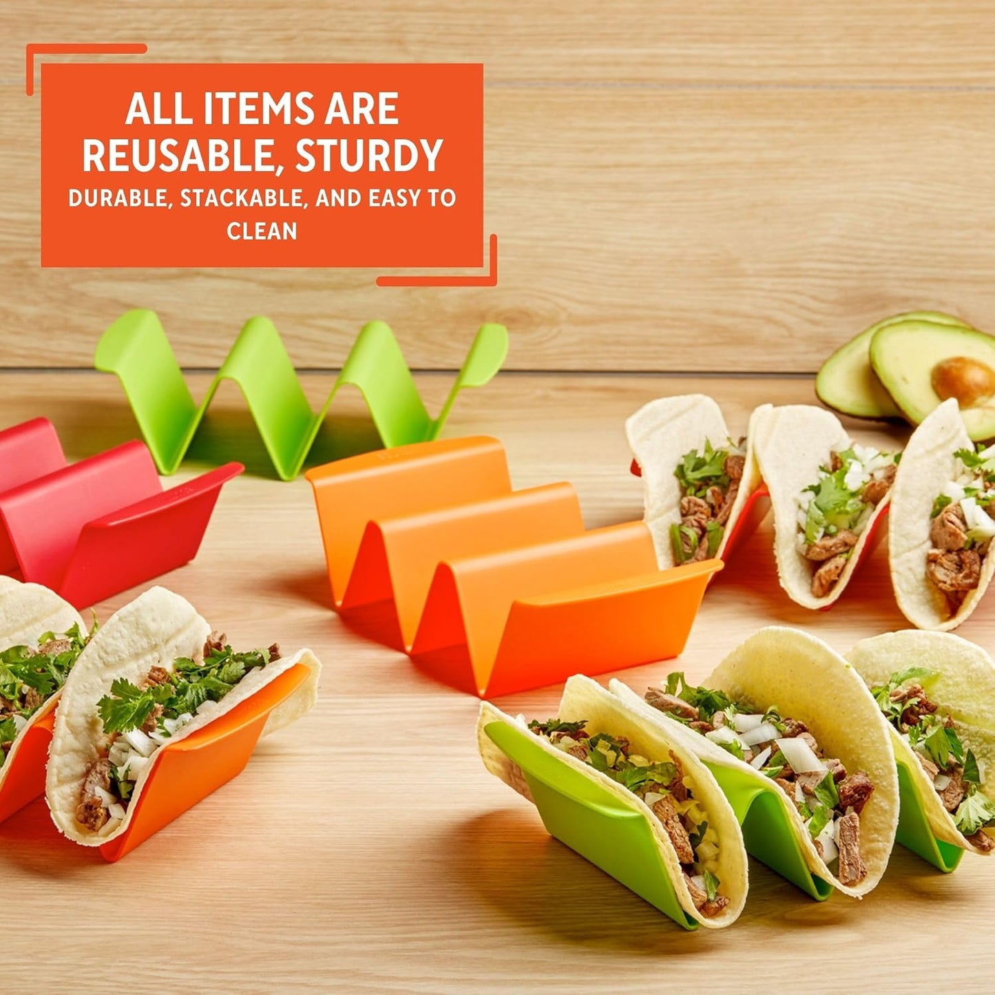 IMUSA 6pc Taco Holder Set, Red/Orange/Green