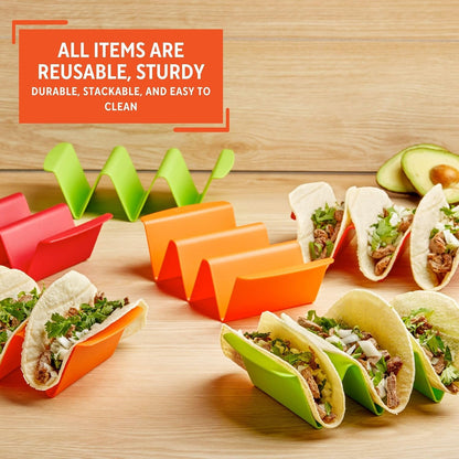 IMUSA 6pc Taco Holder Set, Red/Orange/Green