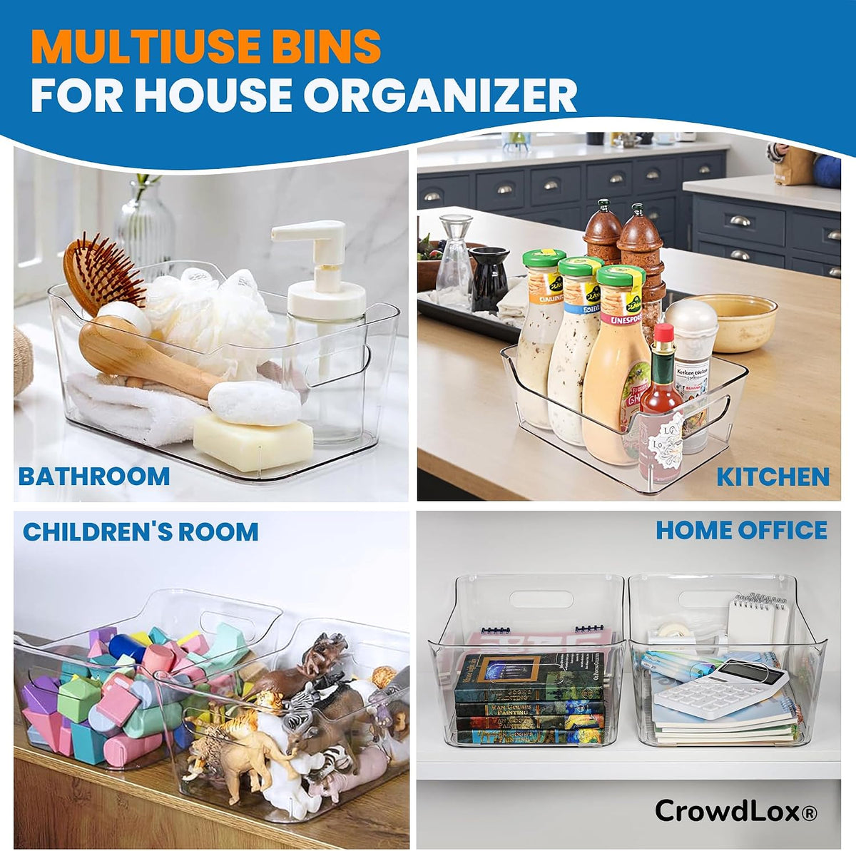 6 Pack Clear Plastic Storage Bins with Lids & Labels, Stackable Organizer Containers with Built-In Handles, BPA-Free Pantry Organization Bins for Kitchen